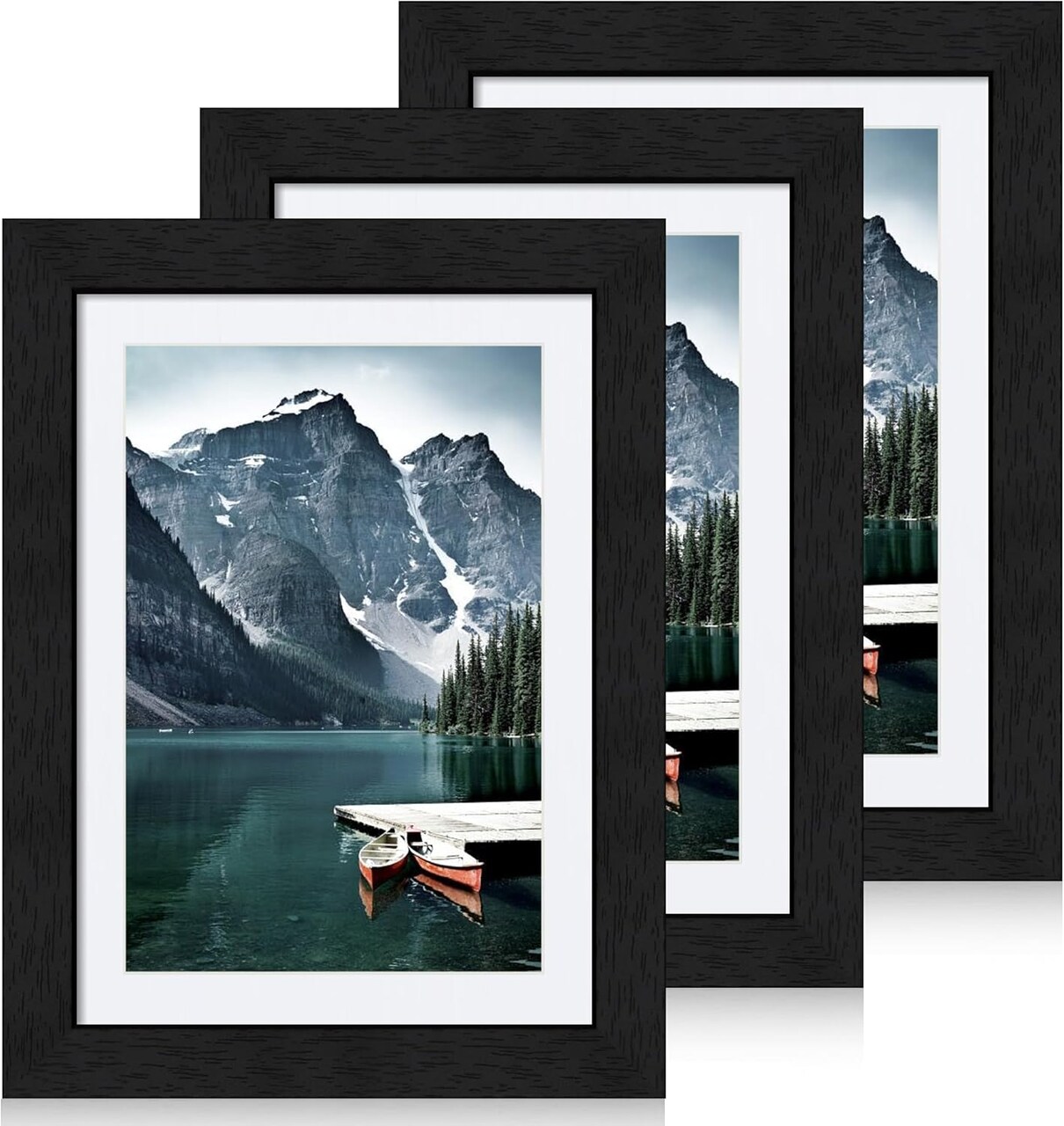 5x7 Black Picture Frames set of 3, Made of Wooden and Glass Photo frame (Black) 7.7"L x 5.7"W